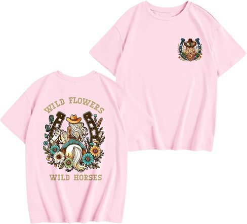 فتيات القميص الغربي القمصان رعاة البقر الأطفال رعاة البقر tshirt rodeo فتاة ركوب الخيل قميص الريف الحفلات الزهرة البرية in Kuwait