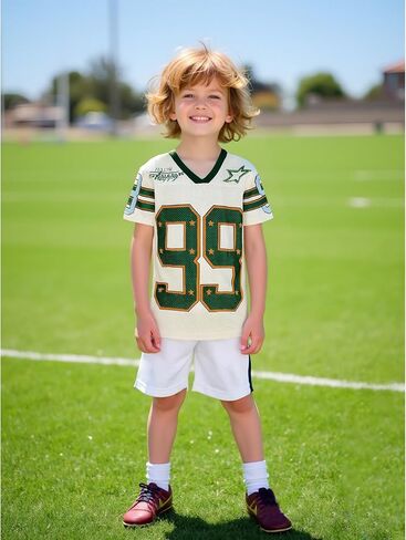 MODNTOGA Boy Girl Baseball Outfit 99 Star Graphic T-Shirt Be Happy Letter Print Short Sleeve Summer Tops V Neck Holiday Shirt in Saudi Arabia