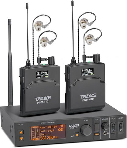 نظام مراقبة الأذن اللاسلكي، نظام IEM لاسلكي ثنائي القناة، UHF PLL 550-580 ميجا هرتز، مخرجات منفصلة، ​​نظام مراقبة مع نوع لاسلكي في سماعة الأذن يستخدم للمسرح والاستوديو، أسود in Saudi Arabia