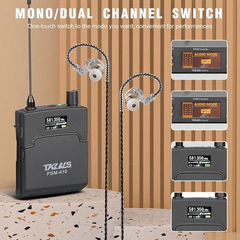 نظام مراقبة الأذن اللاسلكي، نظام IEM لاسلكي ثنائي القناة، UHF PLL 550-580 ميجا هرتز، مخرجات منفصلة، ​​نظام مراقبة مع نوع لاسلكي في سماعة الأذن يستخدم للمسرح والاستوديو، أسود in Saudi Arabia