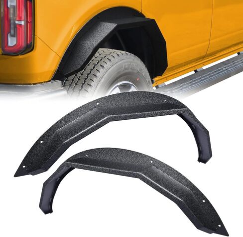 RYNOSKIN Rear Fender Flares Fit 2021-2025 Ford Bronco 2 Door Heavy Duty Carbon Steel Off-Road Flat Wheel Fenders Heavy Textured Black Side Protections (Only for Bronco 2 Door Rear Wheel 2PCS) in Kuwait