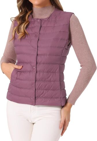 Allegra K Women's Puffer Vest Sleeveless Lightweight Button Up Quilted Round Neck Jacket Coat in Kuwait