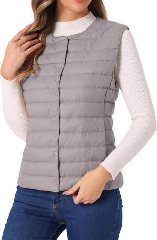 Allegra K Women's Puffer Vest Sleeveless Lightweight Button Up Quilted Round Neck Jacket Coat in Kuwait