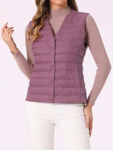 Allegra K Women's Puffer Vest Sleeveless Lightweight Button Up Quilted Round Neck Jacket Coat in Kuwait
