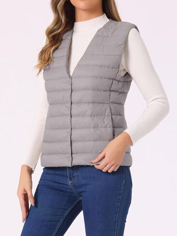 Allegra K Women's Puffer Vest Sleeveless Lightweight Button Up Quilted Round Neck Jacket Coat in Kuwait