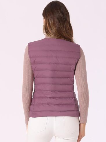 Allegra K Women's Puffer Vest Sleeveless Lightweight Button Up Quilted Round Neck Jacket Coat in Kuwait
