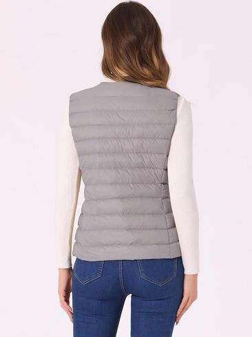 Allegra K Women's Puffer Vest Sleeveless Lightweight Button Up Quilted Round Neck Jacket Coat in Kuwait