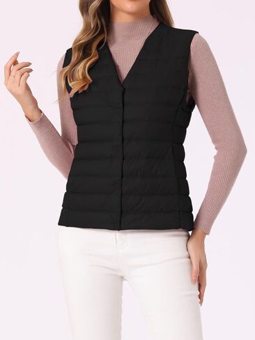 Allegra K Women's Puffer Vest Sleeveless Lightweight Button Up Quilted Round Neck Jacket Coat in Kuwait