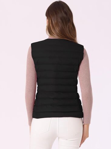 Allegra K Women's Puffer Vest Sleeveless Lightweight Button Up Quilted Round Neck Jacket Coat in Kuwait