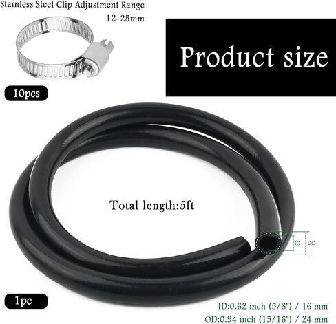 5Ft ID 5/8 Heater Hose,Rubber Radiator Hose Resistant to High and Low Temperatures,Standard Straight Coolant Hoses with 10 Hoses Clamps Capable of Conveying Water and Gas in Saudi Arabia
