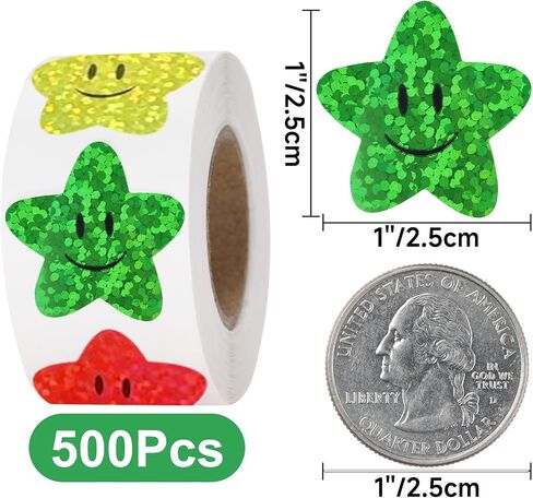 Anwyll Smiley Face Stickers,Happy Face Stickers,500Pcs 1Inch Shiny Glitter Smiley Stickers Roll,Reward Stickers,Fun Smiley Stickers for Kids Teachers Classroom Behavior Charts Calendar Gift Wrapping in Saudi Arabia