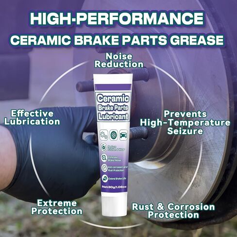 AstraVox Anti-Seize & Squeal Ceramic Brake Grease for Automotive, Heat Resistant Brake Parts Lubricant with Brush for Caliper, Pin, Pad and Metal Parts, Rust Corrosion, Efficient Lubrication 1oz (1) in Kuwait