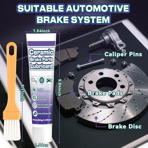 AstraVox Anti-Seize & Squeal Ceramic Brake Grease for Automotive, Heat Resistant Brake Parts Lubricant with Brush for Caliper, Pin, Pad and Metal Parts, Rust Corrosion, Efficient Lubrication 1oz (1) in Kuwait