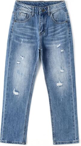 KIDSCOOL SPACE Boys Jeans,Kids Elastic Band Inside Ripped Denim Pants in Saudi Arabia