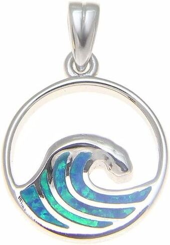Arthur's Jewelry 925 Sterling Silver Hawaiian 15mm Ocean Wave Blue Synthetic Opal Charm in Kuwait