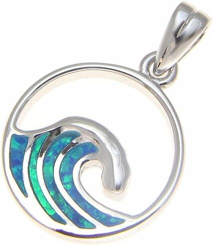 Arthur's Jewelry 925 Sterling Silver Hawaiian 15mm Ocean Wave Blue Synthetic Opal Charm in Kuwait