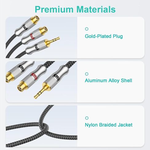 كابل EMK بطول 2 قدم/0.6 متر RCA - كابل صوت مضفر محمي 2 ذكر إلى 2 ذكر للمسرح المنزلي وأنظمة هاي فاي - كابل مضخم صوت ستيريو RCA فضي in Kuwait