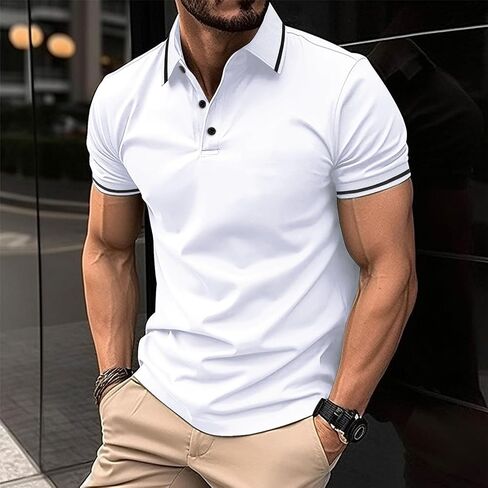 Muscularfit Men Polo Polo Shirts قصيرة الأكمام الصلبة القصيرة زر أعلى القميص فضفاضة ملاءمة الجولف أعلى ملابس عصرية الملابس 2024 in Kuwait
