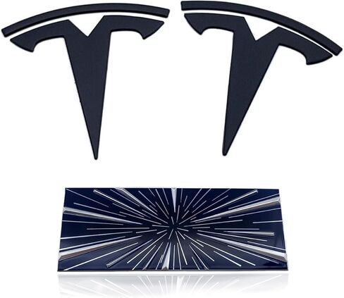 Tesla Model 3 Emblem Bundle Front Rear T Badge Matte Black Glossy Black Logo OEM Dual Motor Set Metal Decal Sticker with 3m Adhesive Highland (Matte Black) in Kuwait