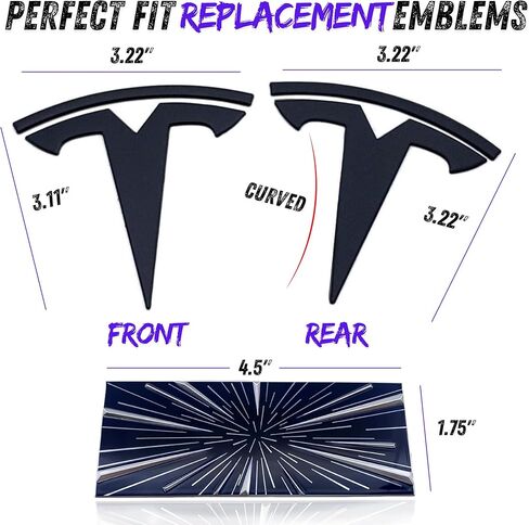 Tesla Model 3 Emblem Bundle Front Rear T Badge Matte Black Glossy Black Logo OEM Dual Motor Set Metal Decal Sticker with 3m Adhesive Highland (Matte Black) in Kuwait