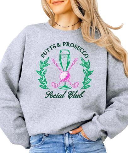 Olive Loves Apple Putts and Pros Social Club Sweatshirt for Women Preppy Golf and Wine Crewneck for Adults in Saudi Arabia