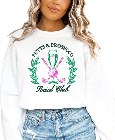 Olive Loves Apple Putts and Pros Social Club Sweatshirt for Women Preppy Golf and Wine Crewneck for Adults in Saudi Arabia