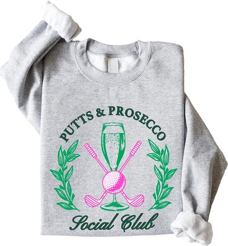 Olive Loves Apple Putts and Pros Social Club Sweatshirt for Women Preppy Golf and Wine Crewneck for Adults in Saudi Arabia