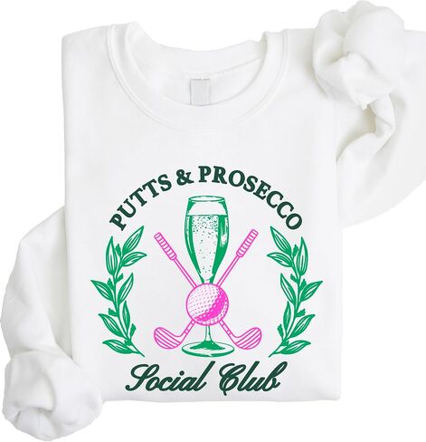Olive Loves Apple Putts and Pros Social Club Sweatshirt for Women Preppy Golf and Wine Crewneck for Adults in Saudi Arabia