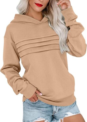 SHEWIN Womens Hoodies Casual Long Sleeve Pleated Solid Sweatshirt Fall Fashion 2025 Pullover Tops Regular Fit in Saudi Arabia
