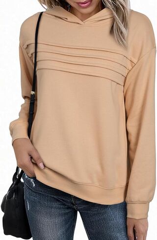 SHEWIN Womens Hoodies Casual Long Sleeve Pleated Solid Sweatshirt Fall Fashion 2025 Pullover Tops Regular Fit in Saudi Arabia