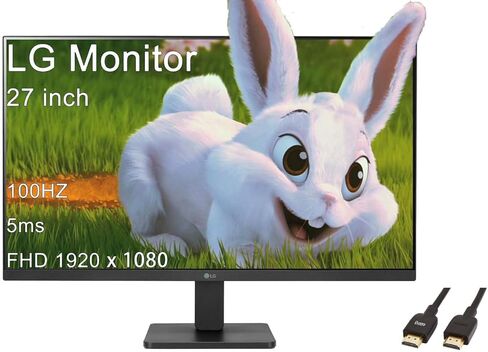 شاشة LG مقاس 27 بوصة، شاشة FHD (1920 × 1080) IPS، 100 هرتز، 5 مللي ثانية، AMD FreeSync Premium، تصميم بلا حدود تقريبًا من 3 جوانب، HDMI، أسود، مع كابل 5ave HDMI in Saudi Arabia