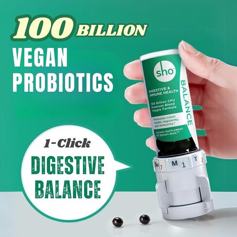 SHO Balance kit 100 Billion CFU 60 Pills Prebiotics & Probiotics for Digestive Health, Vegan Supplement for Women & Men, Lactobacillus Casei, with 2 Month in Saudi Arabia