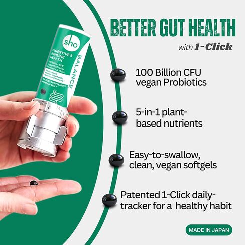 SHO Balance kit 100 Billion CFU 60 Pills Prebiotics & Probiotics for Digestive Health, Vegan Supplement for Women & Men, Lactobacillus Casei, with 2 Month in Saudi Arabia