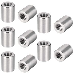 MroMax 10Pcs M6 Round Connector Nuts, 304 Stainless Steel Rod Coupling Nuts 10mm/0.39" Length Female Thread for Camera Pan, Lamp Bracket, Glass Folding Dining Table Silver