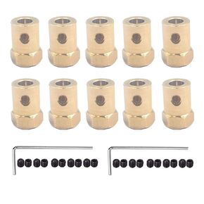 10Pcs 4mm Brass Hex Shaft Coupling Motor Flexible Coupler Joint for DC Motor Shaft, Robot, Model Car Tires Shaft