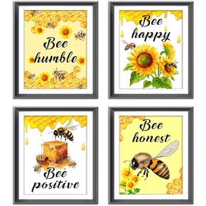 LNLAGBO Bee Posters for Classroom,Bumblebee Sunflower Inspirational Wall Art,Inspiring Spring Bee Sunflower Poster Positive Quote Poster for Preschool School Classroom Decor,Set of 4(8"X10"Unframed)