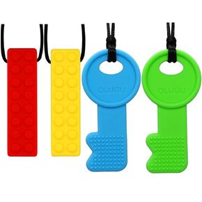 Chew Necklaces for Sensory Kids, 4 Pack Chewy Necklaces for Children with ADHD, Autism, Biting Needs, Silicone Oral Motor Aids Teether Toys Reduces Chewing Fidgeting for Boys and Girls