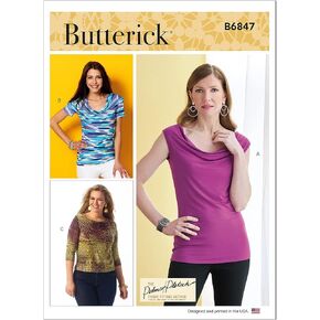 Butterick Misses' Top with Cowl Neck, Code B6847 Sewing Pattern Kit, Sizes 16-18-20-22-24, Multicolor