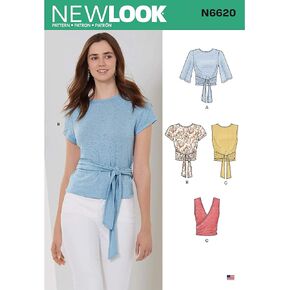 New Look Sewing Pattern N6620 Misses' Wrap Tops, Paper, White, Various