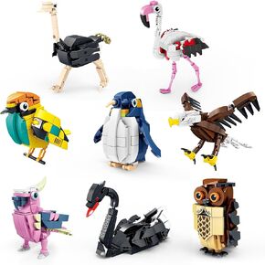 Birds Building Toy Set,Creative Building Toy Easter Basket Stuffer,Parrot,Owl,Penguin,Flamingo,Eagle,Bird Animal Toy Set,Easter Gift for Kids Ages 6+