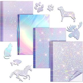 24 Sheets Holographic Sticker Paper Clear A4 Vinyl Printable Sticker Paper For Inkjet/Laser Printer, Dries Quickly Waterproof Sticker Paper Dazzling Style in Kuwait