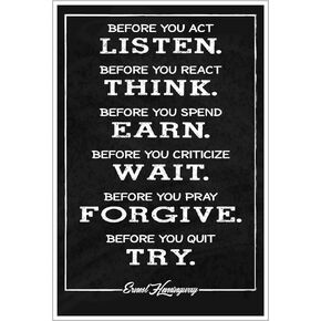 JSC175 Ernest Hemingway Quote Poster | Motivational Poster | Inspirational Print | 18-Inches by 12-Inches | Premium 100lb Gloss Poster Paper