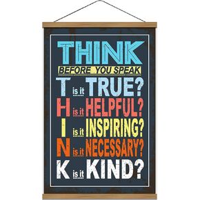 Classroom Poster Think Before You Speak Print Scroll Sign Educational Painting Motivational Home School Print Teaching Decor 15.7 x 27 inch (with Hanging Frame) in Kuwait