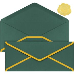 50 Pack #10 Business Envelopes with Gold Border, Envelopes Self Seal with Gold Stickers for Office, Checks, Letter Envelopes Mailing, Invoices, Wedding, 4 1/8 X 9 1/2 Inches