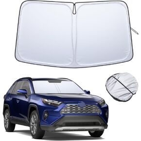 TOPINSTALL Thicker Foldable Sunshade Compatible with 2019-2024 Toyota RAV4 & RAV4 Prime, Front Window Windshield Sun Protector with Storage Pouch Reflective Polyester Blocks UV Rays and Heat