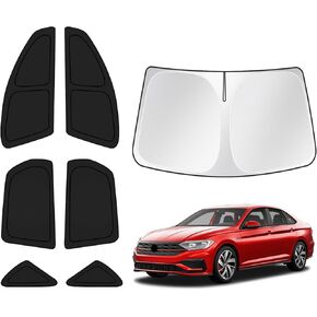T TGBROS Privacy Sunshade Custom Fit for 2019-2023 2024 Volkswagen VW Jetta Accessories Windshield Side Rear Window Full Set Car Sun Shades Foldable Blocks UV Rays Keeps Your Vehicle Cool 7PCS