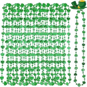 20 Pcs Shamrock Bead Green Necklace for Kids and Adults St. Patrick's Day Decorations, Green Clover Shamrock Accessories Party Favors Supplies