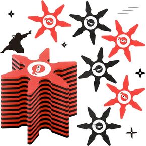 48 PCS Ninja Foam Star Toys Small Throwing Foam Stars Foam Throwing Toys for Boys Ninja Party Favors Birthday Party Supplies Decorations, 4 Inch, Black and Orange