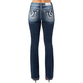 Miss Me Women's Mid Rise Double Horseshoe Embellished Bootcut Jeans