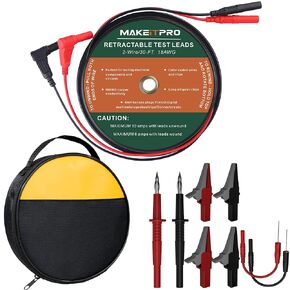 Retractable Test Leads 2 Wires 30FT 18AWG 10 in 1 Kit with Cable Bag and Multimeter Probe Alligator Clips Test Probe for Circuit Connection Electrical Testing and Troubleshooting